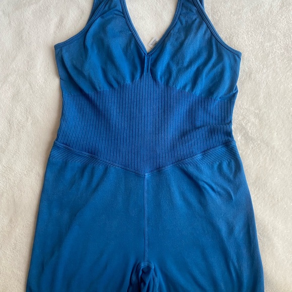 JoyLab Pants - JoyLab Blue One Piece with Plunging V-Neck and Ribbed Texture